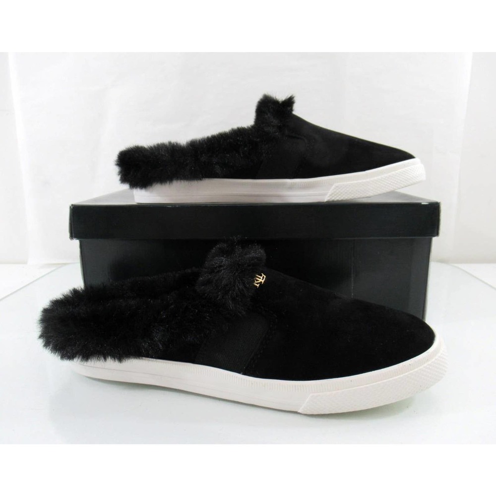 Ralph Lauren Jinny Mules Slip On Sneaker Cozy Faux Fur Trim Suede Black - Picture 5 of 8